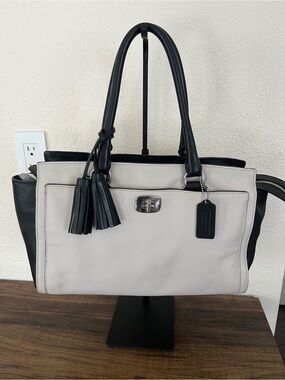 Legacy Coach Two-Tone Leather Tote in light Grey and Black